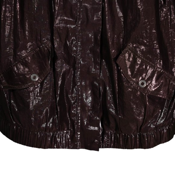 Chico's Women's Jacket Brown Waxed Full Zip Snap Button Hooded Bomber 1 US M/8 - Picture 5 of 12